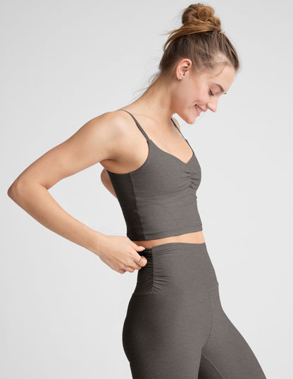 Spacedye Barre Shirred Cropped Tank: Sweetheart Neckline, Built-in Bra, Adjustable Yoga