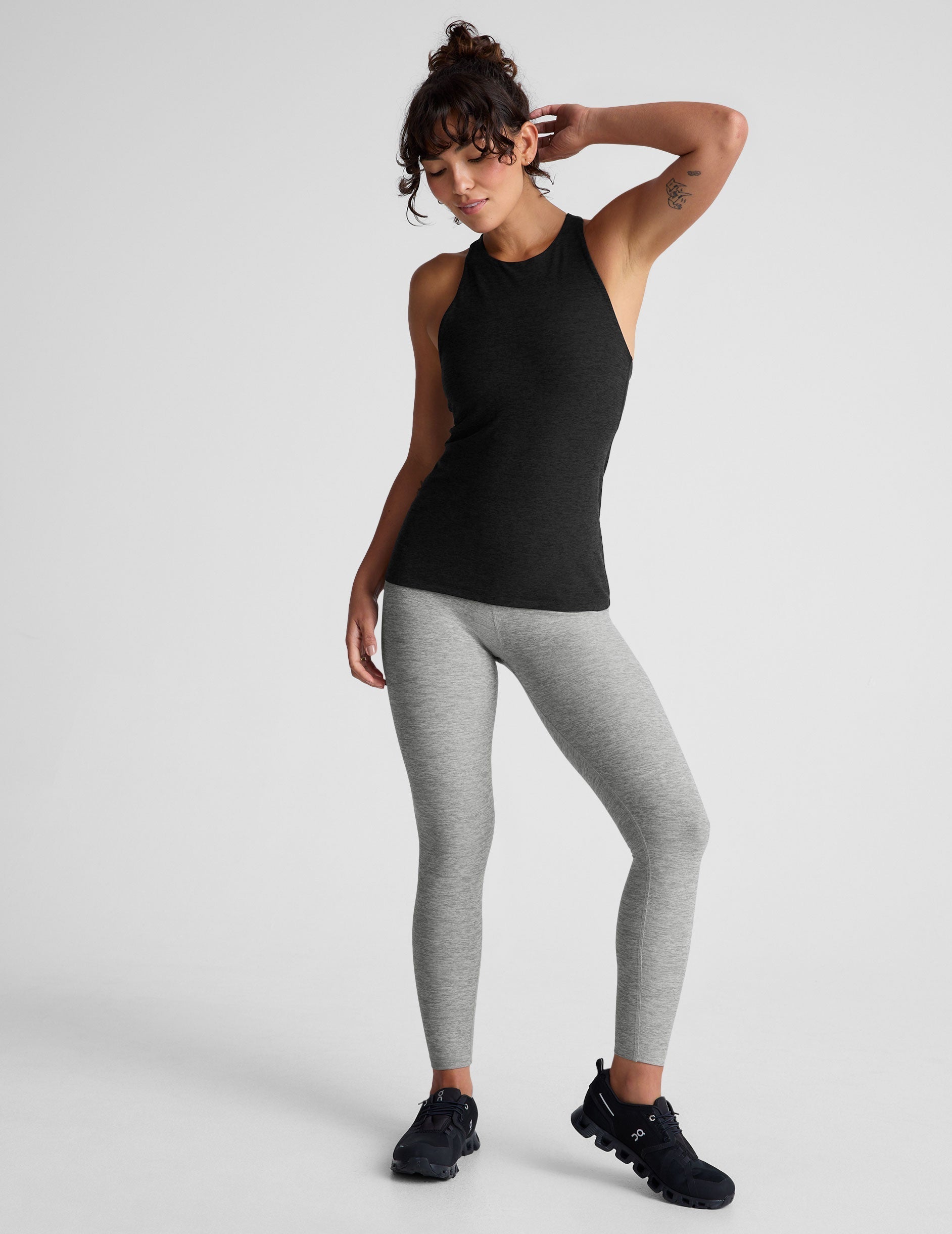 Spacedye Long Length High-Neck Racerback Tank Top with Built-In Bra