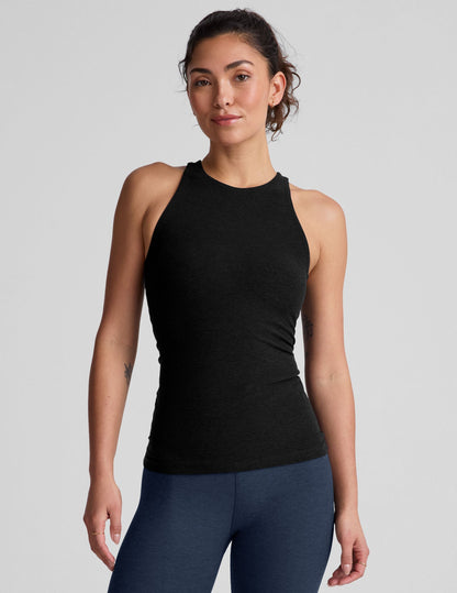 Buttery Soft Spacedye High Scoop Neck Racerback Tank Top Built-In Bra