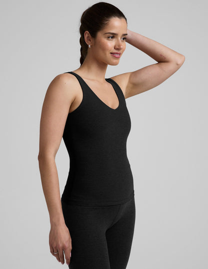 Soft Spacedye V-Neck Tank Top with Built-in Bra for Active Comfort