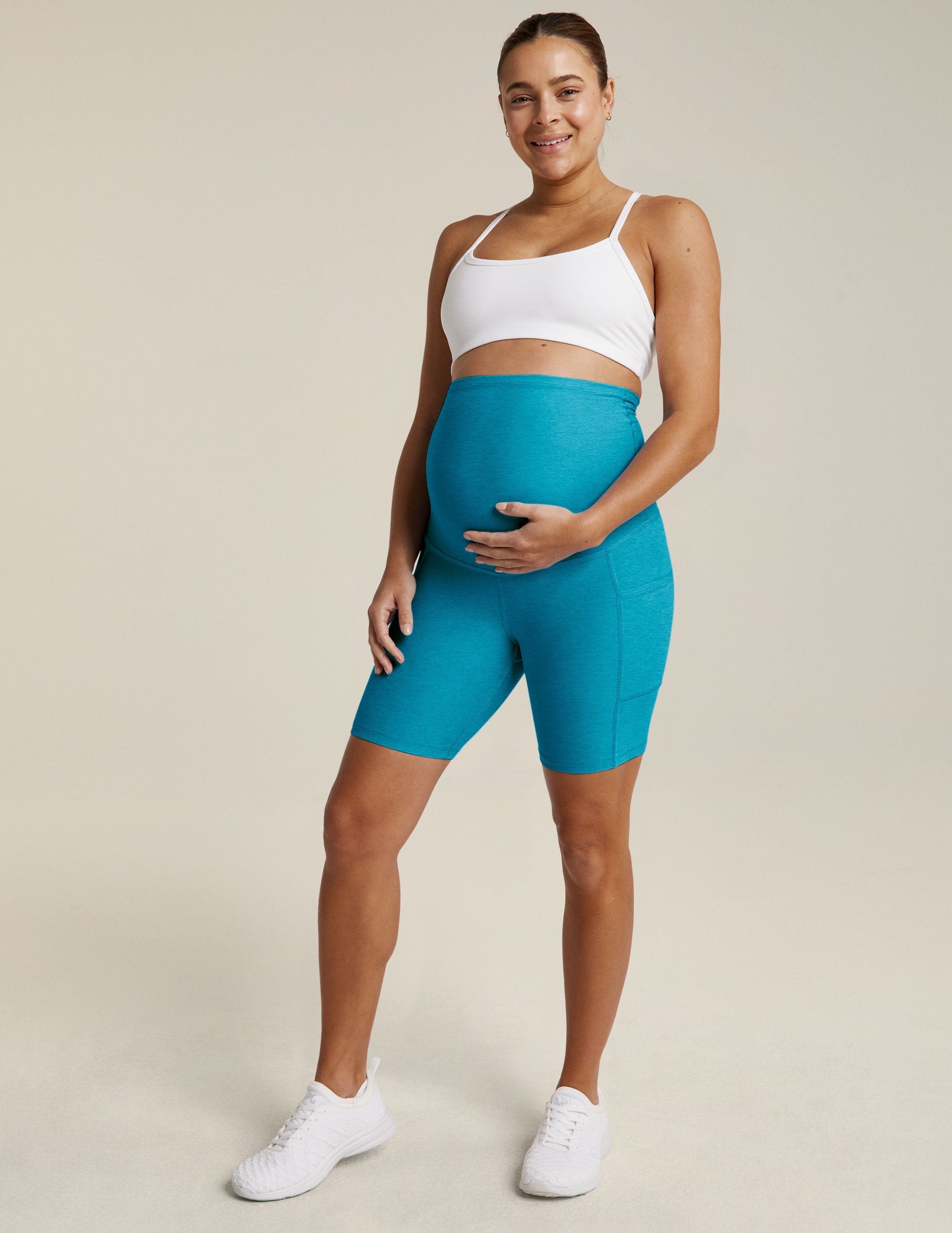 Ultra-Soft Spacedye Maternity Biker Shorts: Supportive Over-Belly Fit with Side Pockets