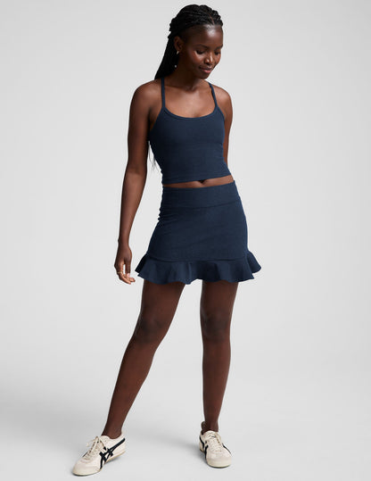 Nocturnal Navy Spacedye High-Waisted Flare Skirt with Built-in Shorts, Pockets.