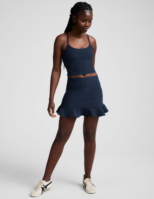 Nocturnal Navy Spacedye High-Waisted Flare Skirt with Built-in Shorts, Pockets.