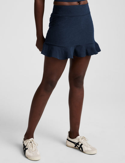 Nocturnal Navy Spacedye High-Waisted Flare Skirt with Built-in Shorts, Pockets.