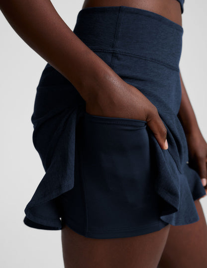 Nocturnal Navy Spacedye High-Waisted Flare Skirt with Built-in Shorts, Pockets.