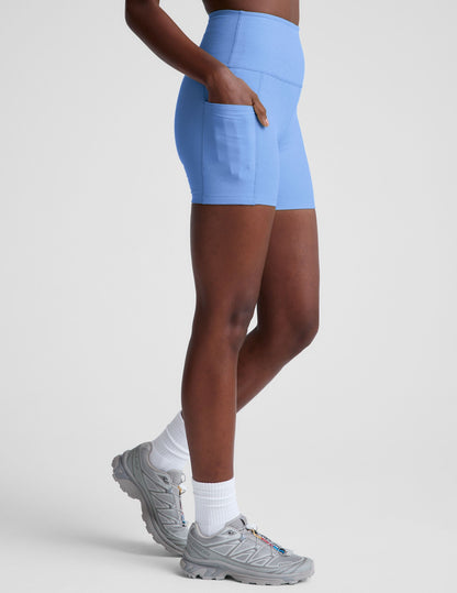 Women's Spacedye High-Waisted 5-Inch Pocket Biker Shorts - Flower Blue Heather