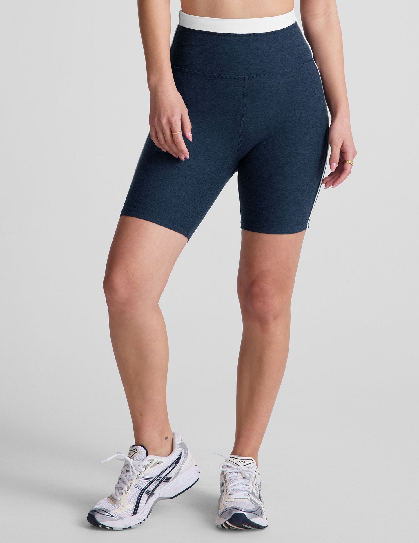Women's Spacedye Trophy 7-Inch High-Waisted Athletic Shorts Contrast Detail