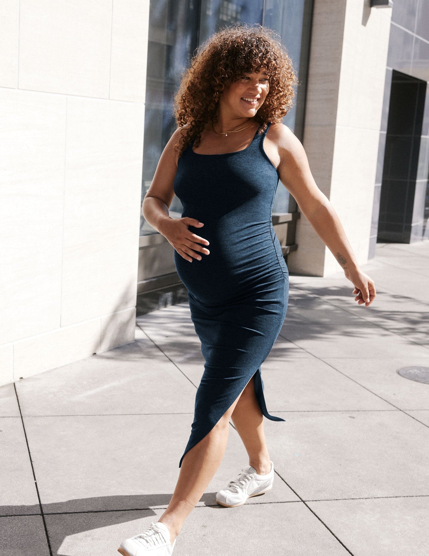 Soft Spacedye Maternity Maxi Dress Sleeveless Square Neck Comfortable Versatile Blue