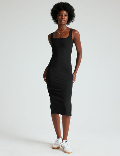 Beyond Yoga Spacedye Icon Midi Dress: Sleeveless, Square Neck, Flattering, Versatile Black Style