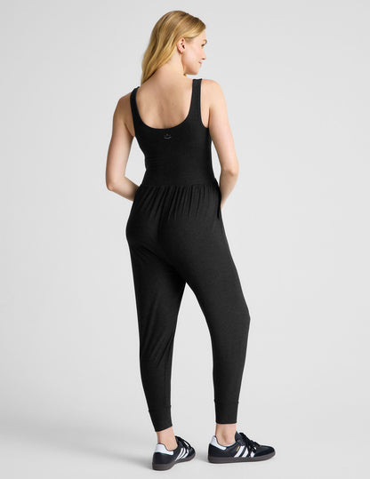 Featherweight Spacedye Maternity Jumpsuit: Ultimate Comfort, Pockets, Black, Grow-In Style