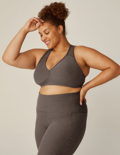 Spacedye V-Neck Sports Bra: Removable Pads, Contoured Seams, Ultimate Active Comfort