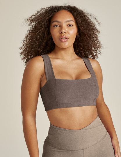 Spacedye Squared Bra: Soft Umber Heather Medium Support Activewear Top for Yoga