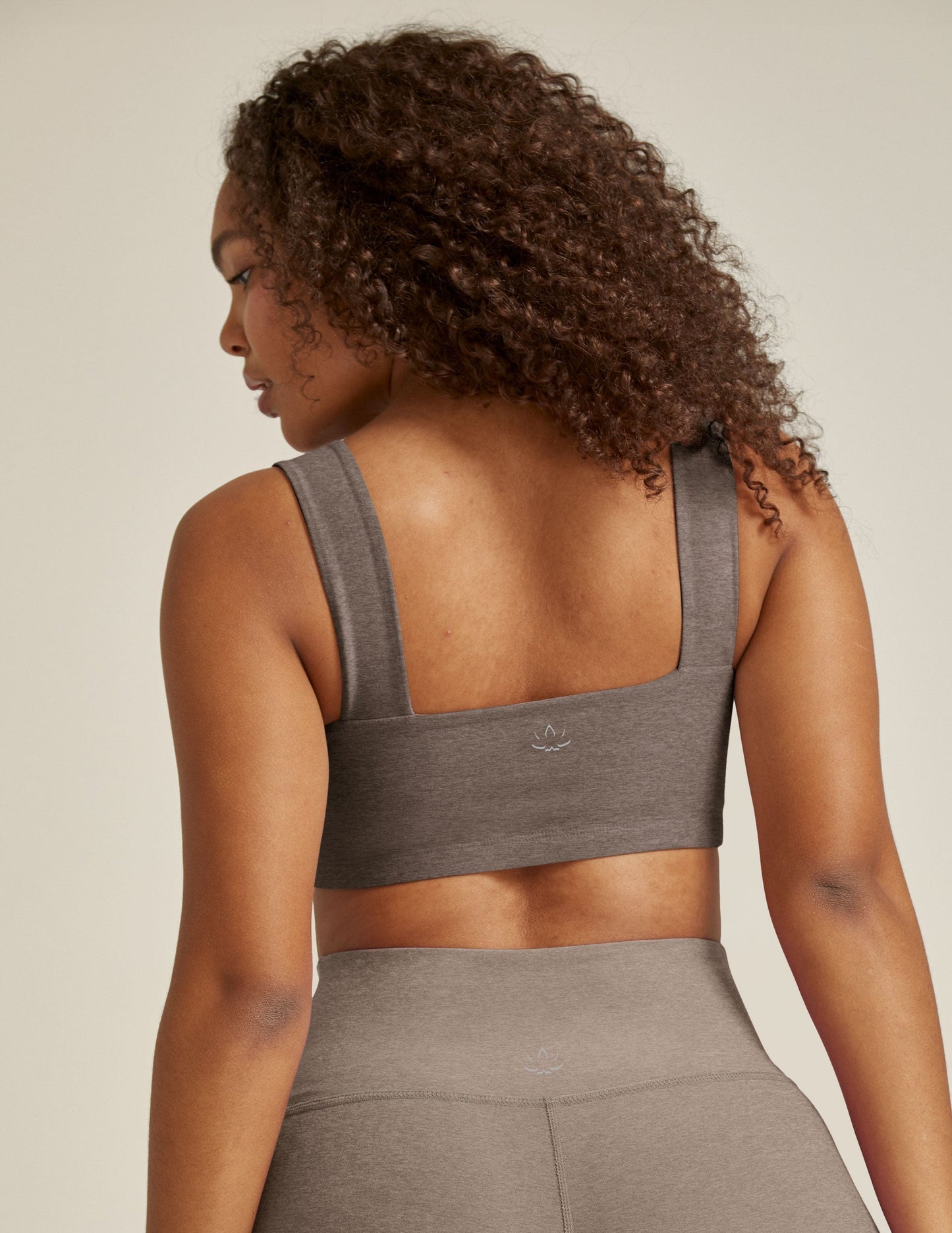 Spacedye Squared Bra: Soft Umber Heather Medium Support Activewear Top for Yoga