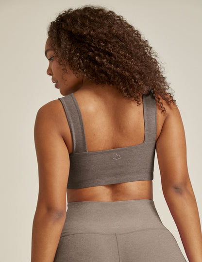 Spacedye Squared Bra: Soft Umber Heather Medium Support Activewear Top for Yoga