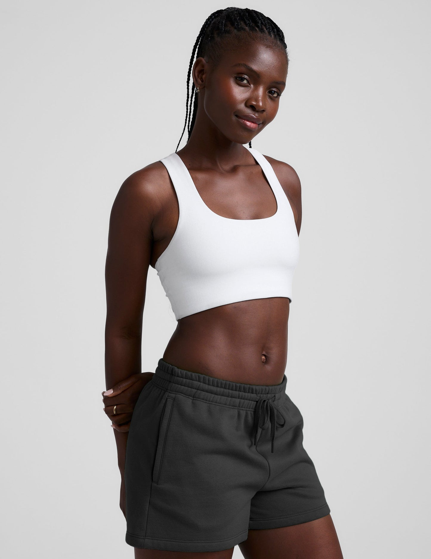 Cloud White Spacedye Simplicity Long Line Racerback Bra – Ultra Comfortable Medium Support