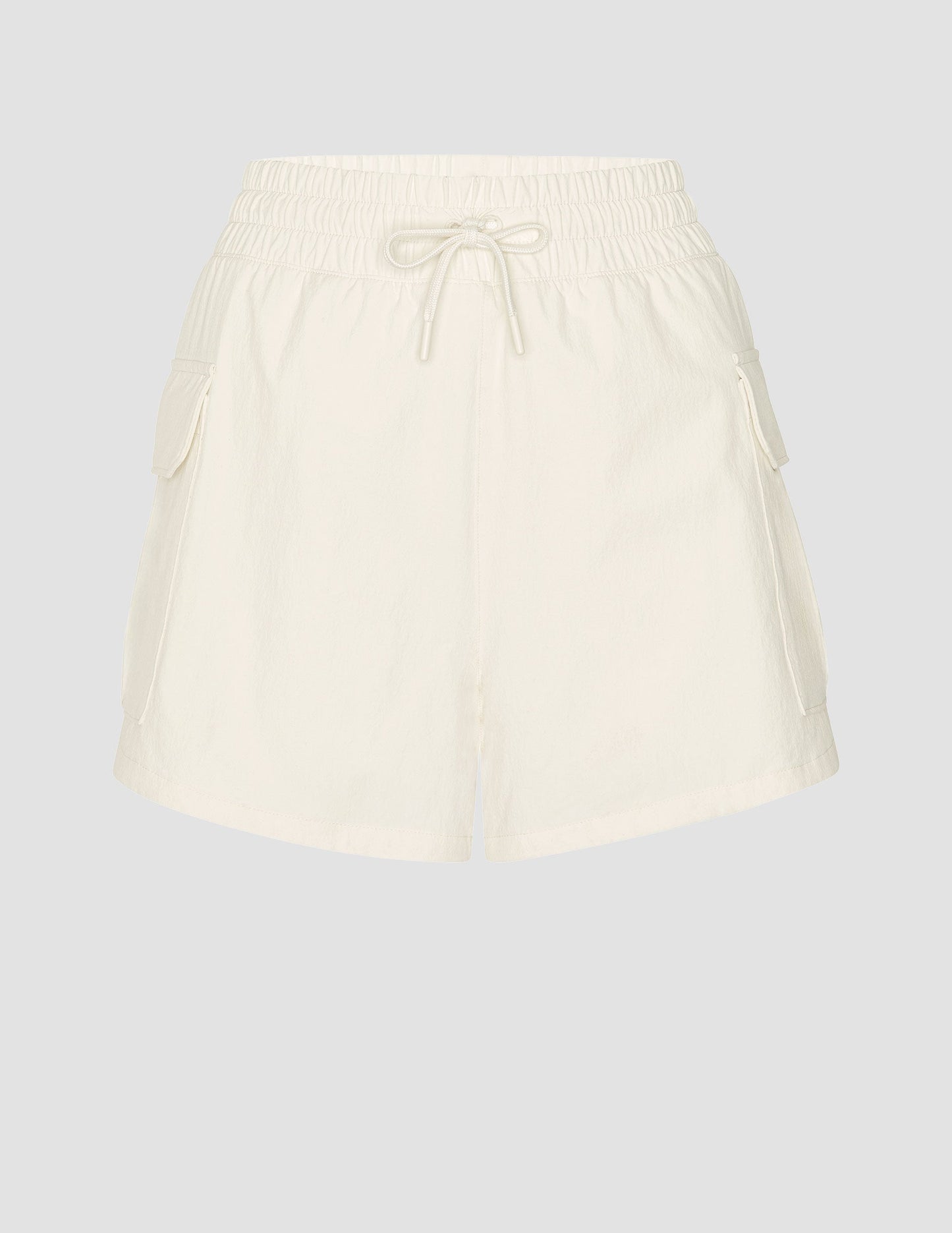 Dove White Relaxed Fit Mid-Rise Cargo Shorts with Zipper Pockets